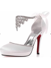 Elegantpark Almond Toe Platforms Stiletto Heel Satin Rhinestones Evening & Party Shoes