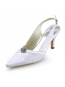 Elegantpark White Pointy Toe Stiletto Heel Satin Wedding Evening Party Shoes