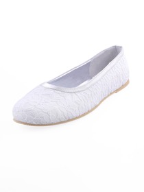 Elegantpark White Round Toe Flat Lace Bridal Evening Party Shoes