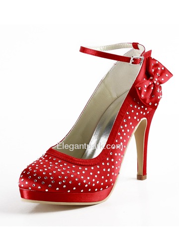 Elegantpark Red Almond Toe Platform Satin Bowknot Wedding Evening & Party Shoes (EP2012-PF)
