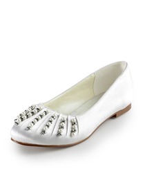 Elegantpark Ivory Almond Toe Flat Satin Pearls Wedding Evening Party Shoes