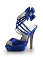 Elegantpark Blue Peep Toe Platform Flower Satin Wedding Evening Party Sandals