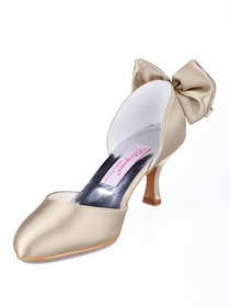 Elegantpark Satin Almond Toe Spool Heel Bow Satin Evening Party Shoes