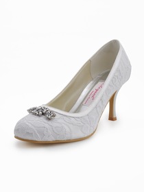 Elegantpark White Almond Toe Stiletto Heel Rhinestones Lace Evening & Party Shoes