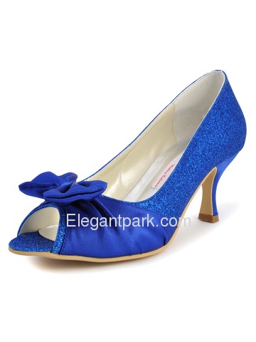 Elegantpark Blue Peep Toe Stiletto Heel Glitter Bow Evening Party Prom Shoes (EL10016)