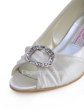 Elegantpark Ivory Peep Toe Chunky Heel Satin Rhinestones Wedding Evening Party Shoes (EP31009)