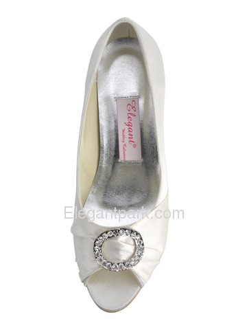 Elegantpark Ivory Peep Toe Chunky Heel Satin Rhinestones Wedding Evening Party Shoes (EP31009)