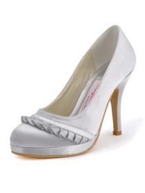 Elegantpark Silver Almond Toe Stiletto Heel Paltform Bridal Evening Party Shoes