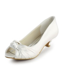 Elegantpark Ivory Peep Toe Low Heel Satin Wedding & Evening Party Shoes