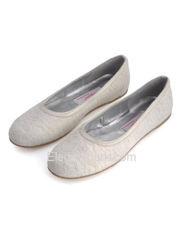 Elegantpark White Round Toe Flat Lace Bridal Evening Party Shoes (EP11104)