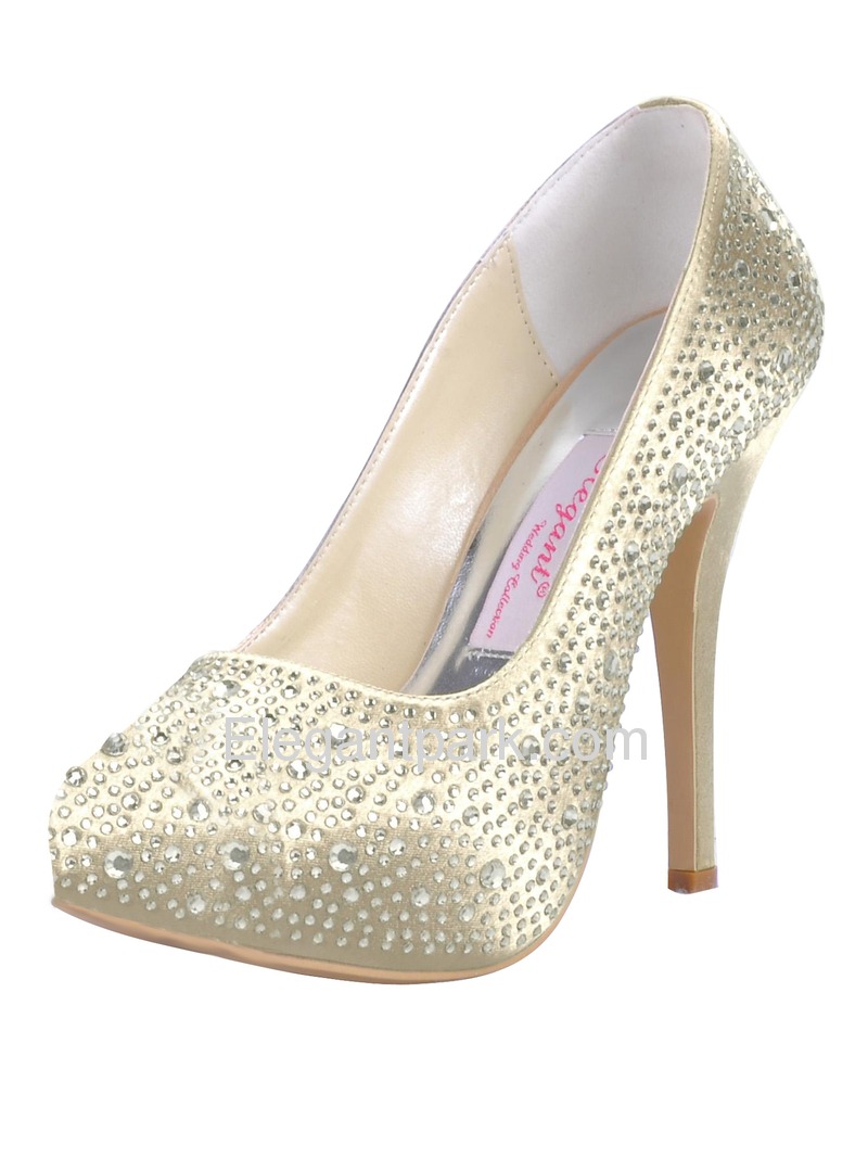 Elegantpark Closed Toe Stiletto Heel Platform Satin Rhinestones Evening