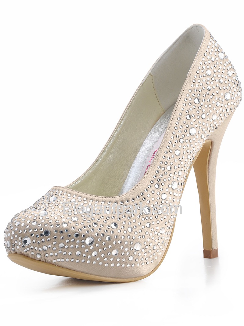 Elegantpark Closed Toe Stiletto Heel Platform Satin Rhinestones Evening