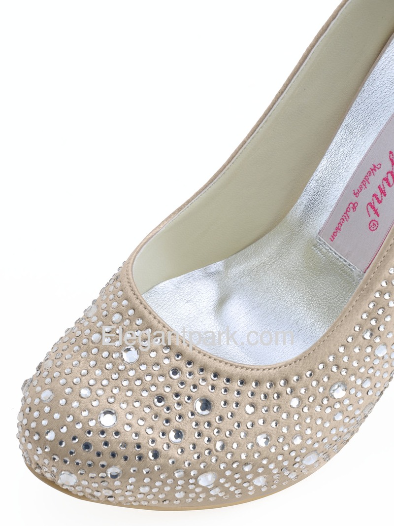 Elegantpark Closed Toe Stiletto Heel Platform Satin Rhinestones Evening