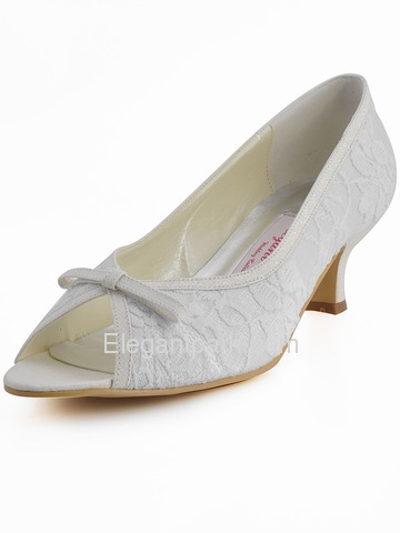 Elegantpark Ivory Peep Toe Bow Stiletto Heel Lace Wedding Evening Party Shoes (EL-029B)