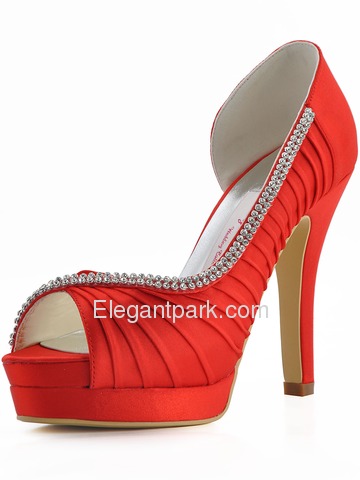 Elegantpark Ruched Peep Toe Pumps Platforms Stiletto Heel Satin Shoes (EP11064-IPF)
