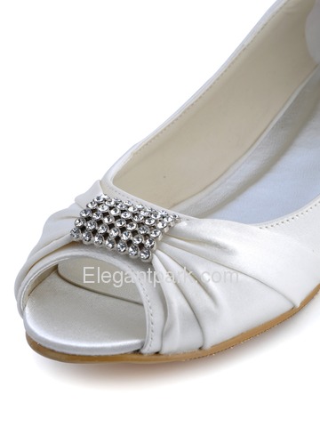 Elegantpark Peep Toe Satin Rhinestones Flat Heel Bridal Wedding Party Shoes (EP2053)