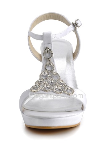 Elegantpark Open Toe Stiletto Heel Platform Satin Rhinestones Slingback Bridal Party Shoes (EP2054-PF)