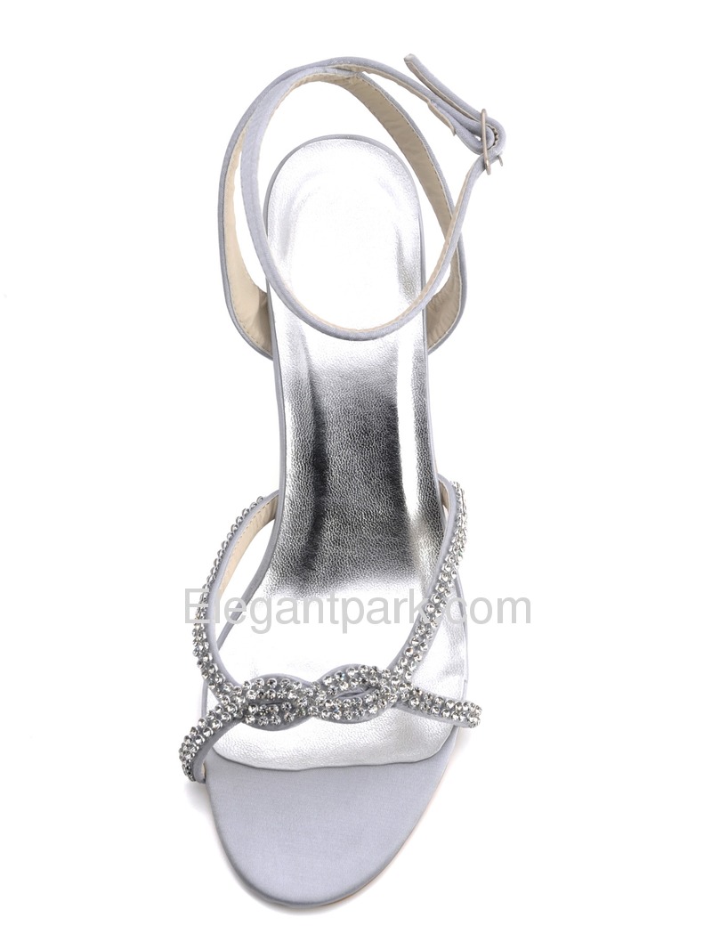 silver satin high heels