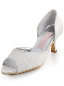 Elegantpark White Open Toe Stiletto Heel Satin Lace Wedding Bridal Evening Shoes