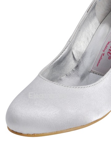 Elegantpark White Round Toe Pump Spool Heel Satin Evening Party Wedding Shoes (A2000B)