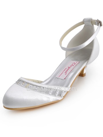 Elegantpark Ivory Almond Toe Buckle Low Heel Satin Wedding Evening Party Shoes (EL-001)