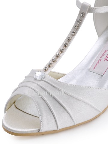 Elegantpark Ivory Peep Toe Strappy Chunky Heel Satin Party Shoes (EL-035)