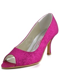 Elegantpark Purple Peep Toe Pumps Spool Heel Glitter Wedding Bridal Shoes