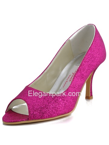 Elegantpark Purple Peep Toe Pumps Spool Heel Glitter Wedding Bridal Shoes (EP11072)