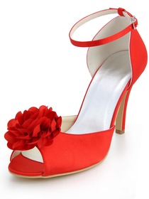 Women's Wedding Shoes Peep Toe Stiletto Heel Elegant Ankle Buckle Bridal Shoes with Imitation Rhinestone