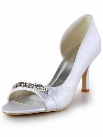 Elegant White Open Toe Rhinestones Stiletto Heel Satin Wedding Party Shoes (EP2083)