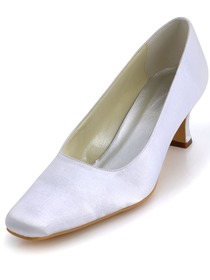 Elegantpark White Classic Square Toe Low Heel Satin Evening Wedding Party Shoes