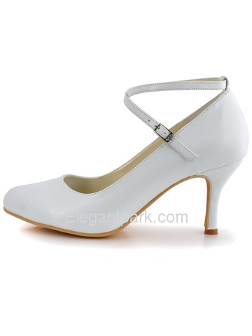Elegantpark Pretty White Almond Toe Cross Ankle Buckle PU Evening Wedding Party Shoes (EP31032)
