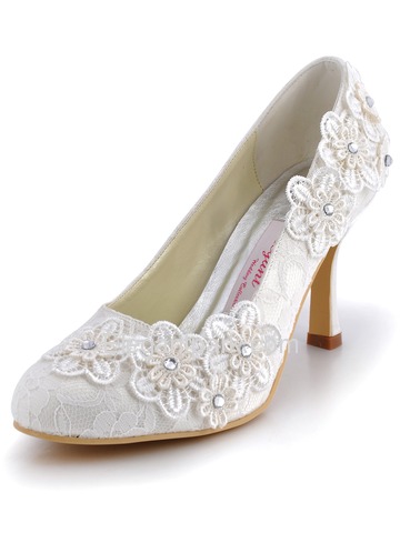 Elegantpark Ivory Almond Toe Lace Stiletto Heel Bridal Wedding Shoes with Flower (EP11099)