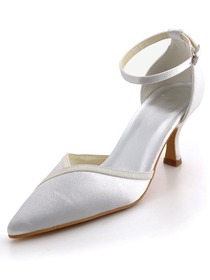 Elegantpark White Pointy Toes Stiletto Heel Satin Evening Shoes