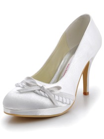 Elegantpark White Platforms Stiletto Heel Satin Wedding Party Shoes