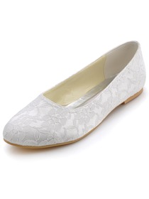 Elegantpark White Almond Toe Lace Flat Wedding Evening Party Shoes