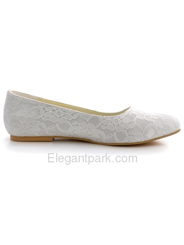 Elegantpark White Almond Toe Lace Flat Wedding Evening Party Shoes (EP11106)