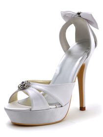 Elegantpark White Open Toe Rhinestones Stiletto Heel Platform Wedding Bridal Bowknots Sandals