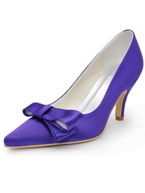 Elegantpark Purple Pointed Toe Cutouts Bow Stiletto Heel Satin Prom Shoes