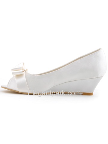 Elegantpark 2014 New Arrival Peep Toe Bow Ribbon Satin Wedge Heel Wedding Shoes (WP1402)