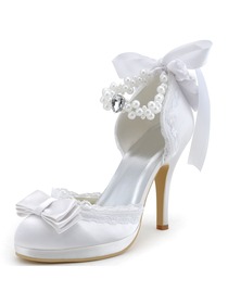 Elegant Closed Toe Stiletto Heel Bowknot Satin Bridal Evening Party Shoes A3202C-PF