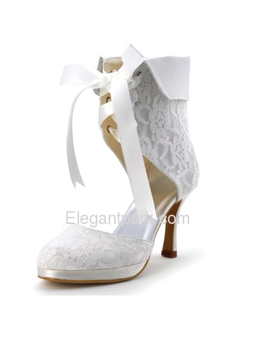 Elegantpark Wedding Party Satin Stiletto Lace Closed Toe Heel Pumps Platform Ankle Bridal Boots (EP11055C-PF)