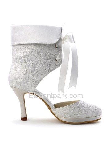 Elegantpark Wedding Party Satin Stiletto Lace Closed Toe Heel Pumps Platform Ankle Bridal Boots (EP11055C-PF)