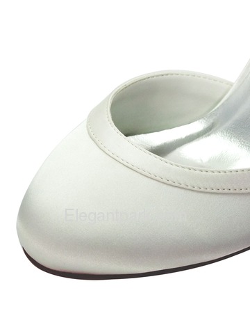 Elegantpark New White Ivory Satin Closed Toe Kitten Heels Strap Wedding Shoes (HC1509)