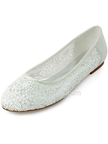 Elegantpark New Ivory Lace Flower Satin Closed Toe Flats Wedding Party Shoes (FC1506)