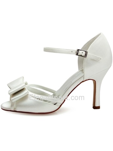 Elegantpark Ivory Satin Bow Open Toe High Heels Wedding Party Shoes (HP1507)