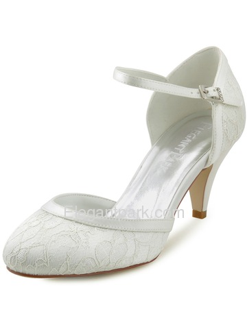 Elegantpark New White Ivory Lace Closed Toe High Heels Strap Wedding Party Shoes (HC1508)