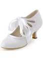 Elegantpark Ivory Closed Toe Women Ribbon Tie Mid Heel Lace Wedding Shoes(More color)