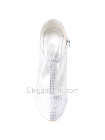 Elegantpark Women White Closed Toe Rhinestones Satin Wedding Pumps (HC1524)