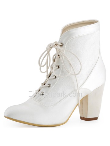 ElegantPark New Arrival Closed Toe Chunky Heel Satin Lace Bridal Wedding Boots (HC1528)